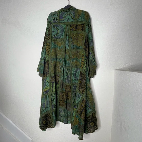 Step In Style NWT Long Sleeve Button Down Lagenlook Boho Dress Sz One Plus Green - Picture 2 of 16